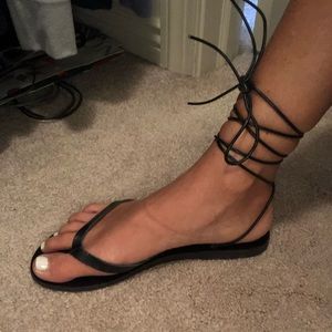 Ancient Greek Gladiator Lace Up Sandals Black